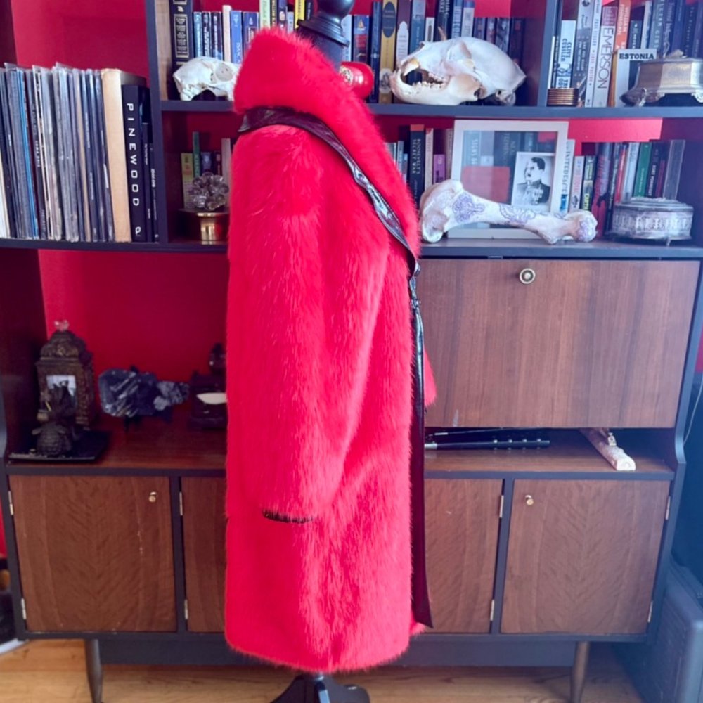 I.AM.GIA Red Faux Fur Coat with Black Trim - Picture 4 of 4